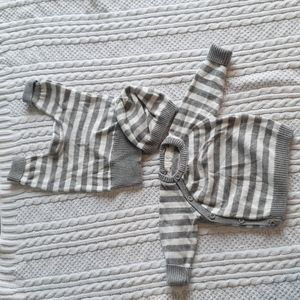 Firsts NB New Born Baby Boy Warm Winter Outfit 3 Peice With Hat Gray & Cream